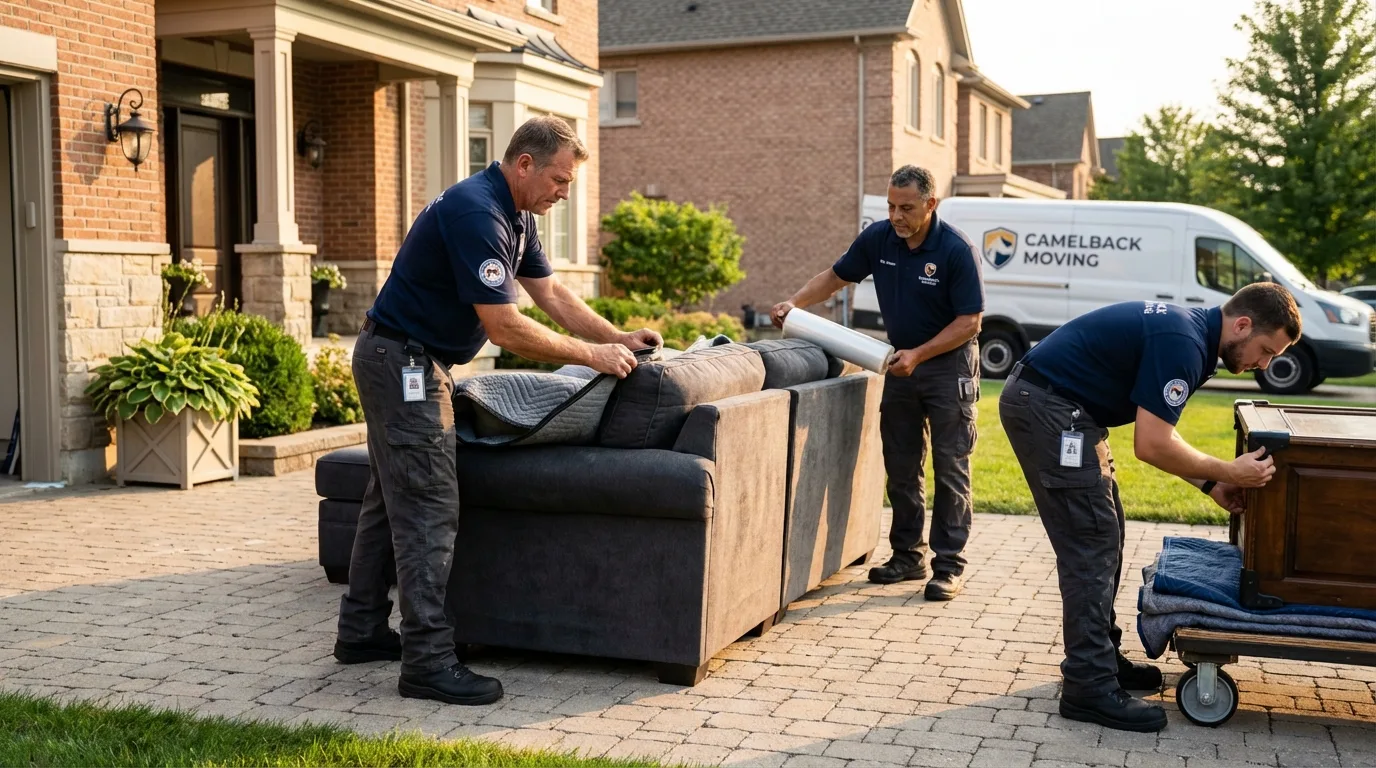Large estate moving crew wrapping furniture in Ashland, NH